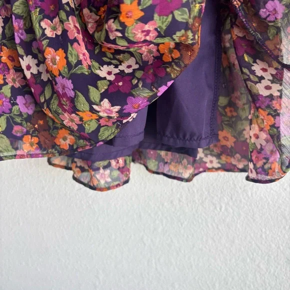 Aqua Multicolor Floral Long Sleeve Ruffled Mini Smocked Dress Exclusive Small - Picture 10 of 11